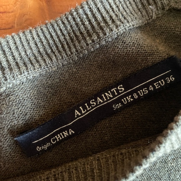 All Saints Olive Green Sweater with Leather Shoulders - Picture 4 of 10